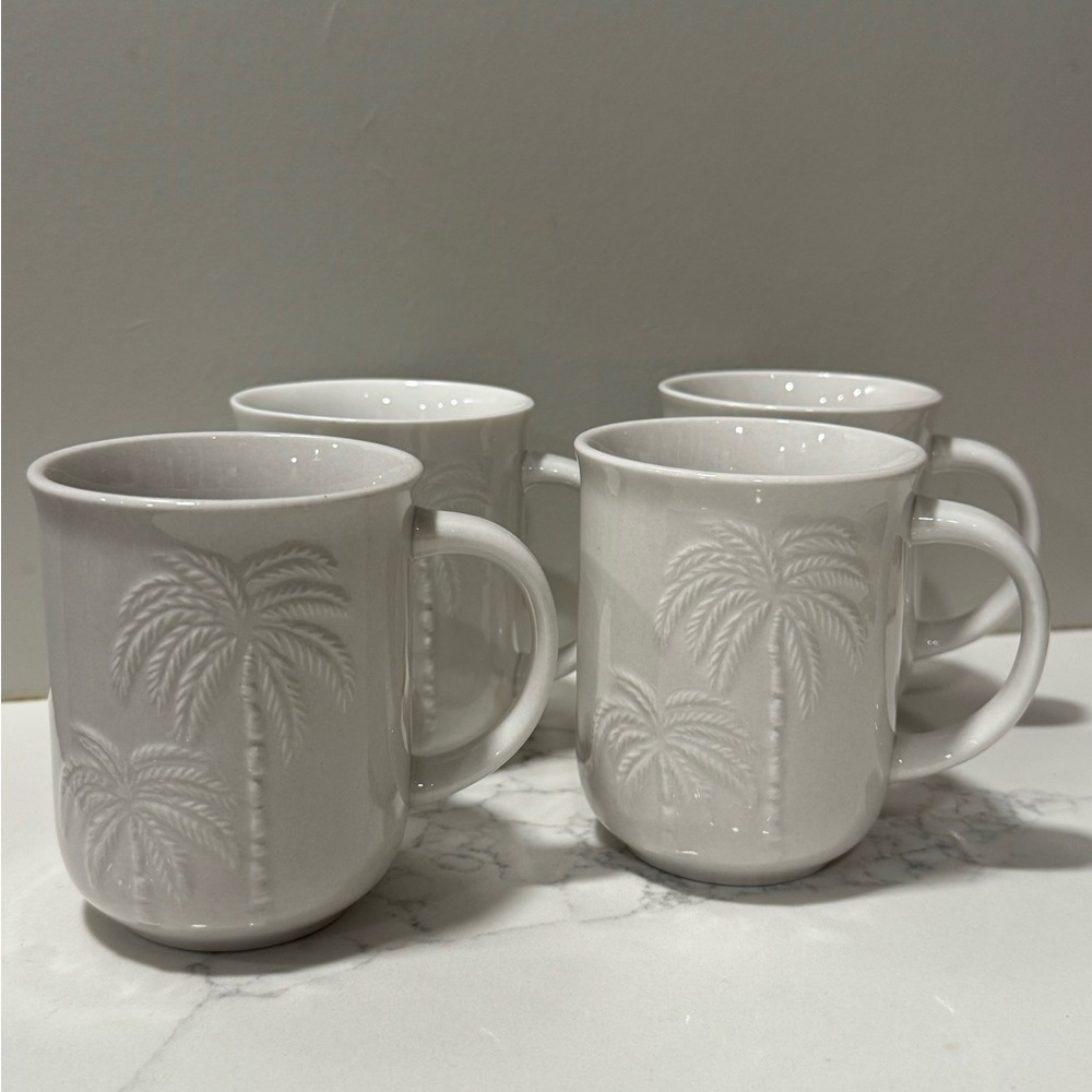 Oneida White Embossed Palm Tree Mugs Set of Six